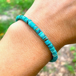 Arizona Turquoise Bracelet with Heishi Cut Stones, Genuine Turquoise, Beaded Jewelry Gifts for Women, Kingman, Real