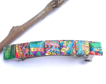 Bold and Colorful Barrette with Abstract Patterns, Mixed Tiles, Hair Clips and Accessories, Unique Gifts for Women, Small