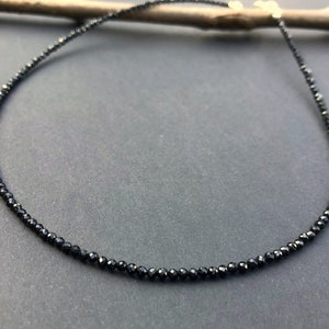 Little Black Choker, 2mm Sparkly Spinel Stone, Black Short Necklace, Small Beaded Gemstones, Gifts for Women