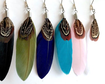 Real Feather Dangle Earrings, Boho Festival Jewelry