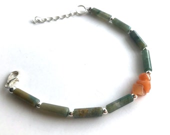 Beaded Stone Bracelet with Agate, Aventurine, and Sterling Silver, Unique Colorful Jewelry Gifts for Women