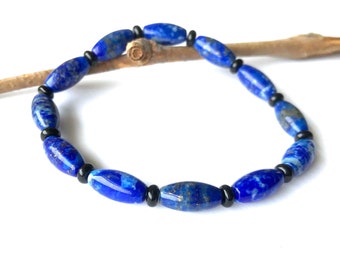 Natural Stone Bracelet for Men, High Quality Lapis Lazuli and Onyx, Mens Gifts, Boho Jewelry Blue