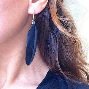 Real Feather Earrings, Simple Feathers, Jet Black, Gothic Boho Dangle, Nickel Free Hooks, Lightweight, Festival, Dark Jewelry, Plain