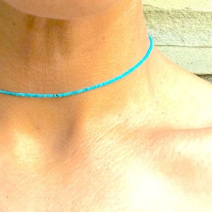 Tiny Turquoise Choker, Delicate Super Small Beaded Necklace, Boho Gifts for Women, Real Stone Beads