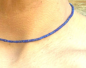 Tiny Lapis Choker, Dark Blue Lapis Lazuli Stone, Simple and Delicate, Boho Necklace Gifts for Women