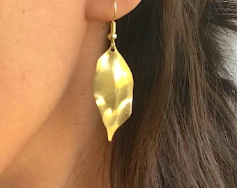 Brass Leaf Earrings, Rustic Dangle Earrings, Unique Gifts, Drop Earrings, Boho Jewelry