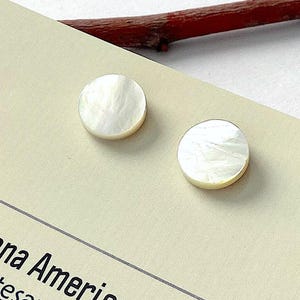 Mother of Pearl Stud Earrings, Cream Coin, Stainless Steel Posts