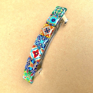 Glass Hair Barrette with Spanish Tile Designs, Mixed Colors and Patterns, Boho Accessories, Unique Gifts for Women image 8