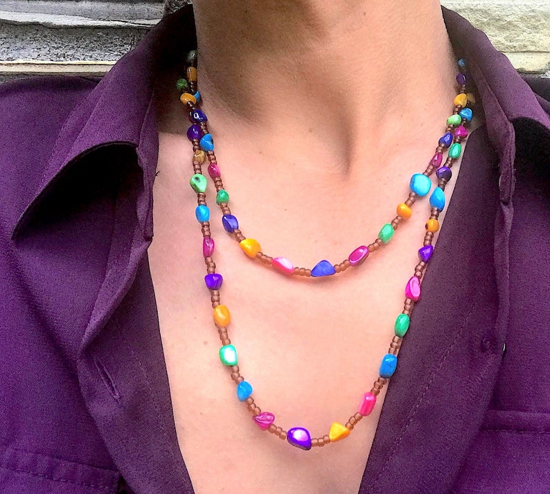 Extra Long Beaded Necklace for Women With Bright Multicolor Etsy