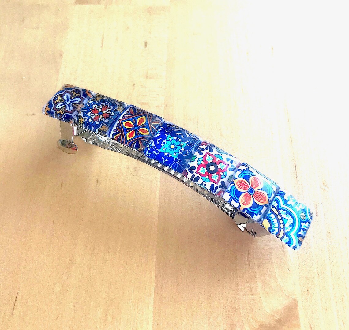 Glass Hair Barrette with Spanish Tile Designs Mixed Colors Etsy