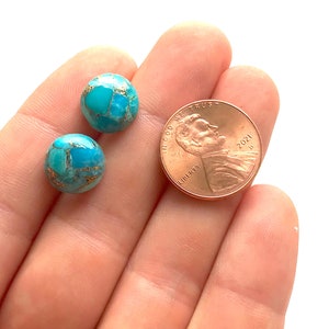 Turquoise Stud Earrings, Gifts for Women, Composite Stone with Gold, Round Blue, Simple Boho Jewelry, Southwest image 4