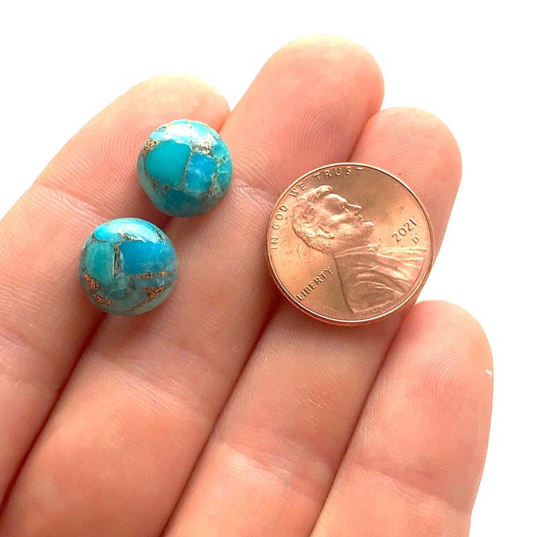 Turquoise Stud Earrings, Gifts for Women, Composite Stone with Gold, Round Blue, Simple Boho Jewelry, Southwest image 4