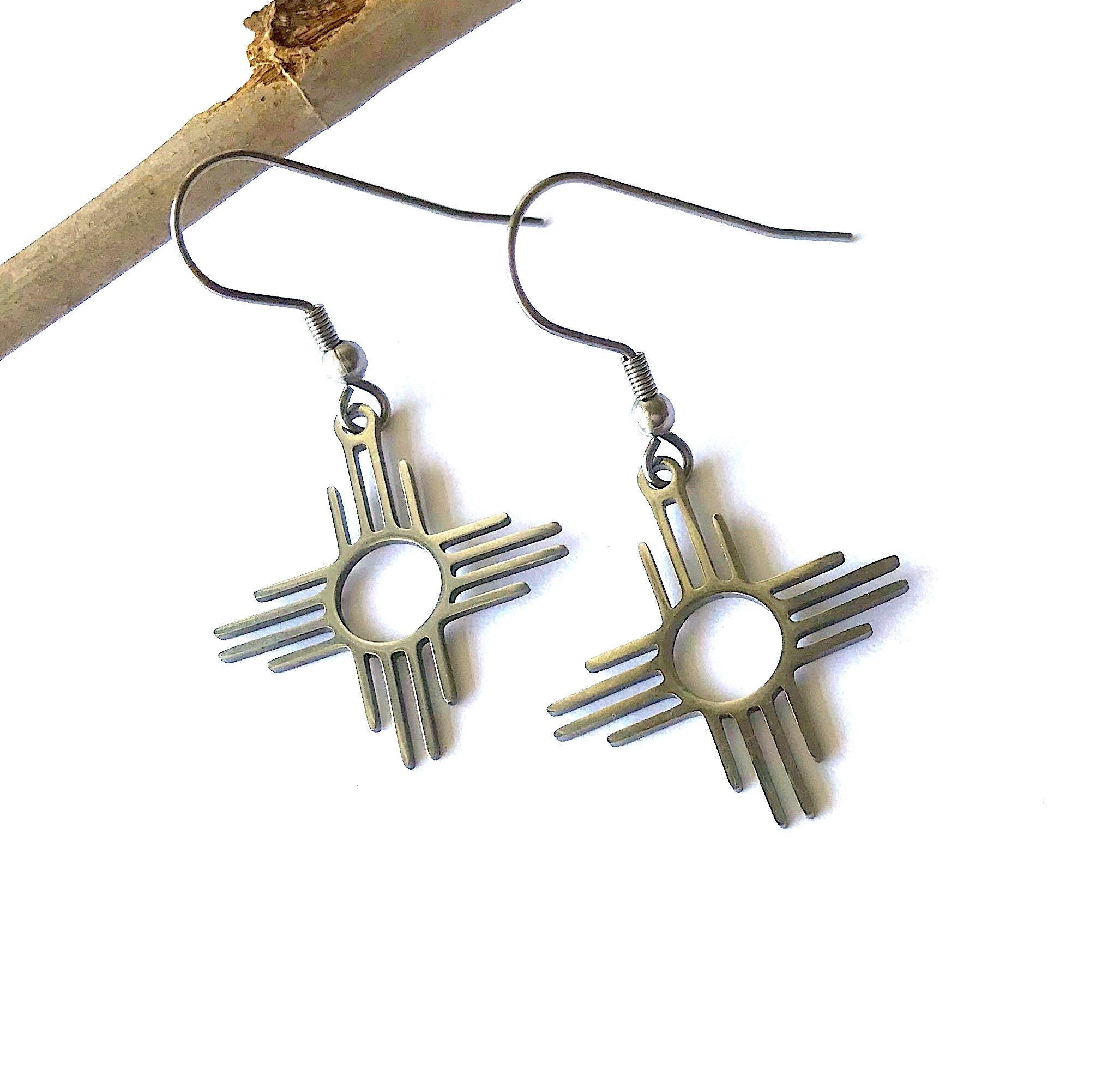 Zia Sun Symbol Earrings, New Mexico Flag, Southwest Charm, Silver
