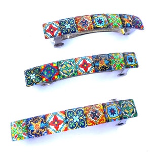 Glass Hair Barrette with Spanish Tile Designs, Mixed Colors and Patterns, Boho Accessories, Unique Gifts for Women image 3