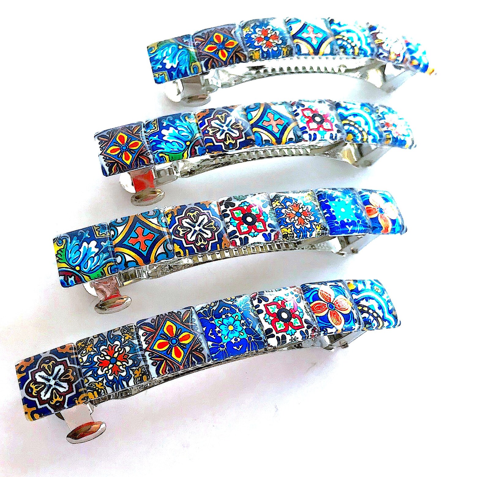 Glass Hair Barrette with Spanish Tile Designs Mixed Colors Etsy