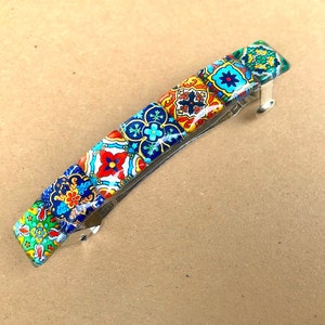 Glass Hair Barrette with Spanish Tile Designs, Mixed Colors and Patterns, Boho Accessories, Unique Gifts for Women image 2