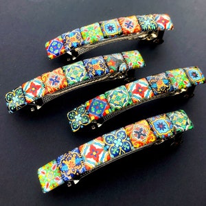 Glass Hair Barrette with Spanish Tile Designs, Mixed Colors and Patterns, Boho Accessories, Unique Gifts for Women image 6