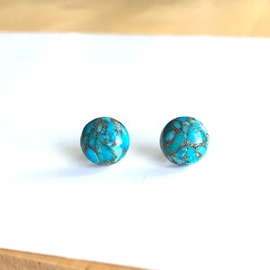 Turquoise Stud Earrings, Gifts for Women, Composite Stone with Gold, Round Blue, Simple Boho Jewelry, Southwest image 8