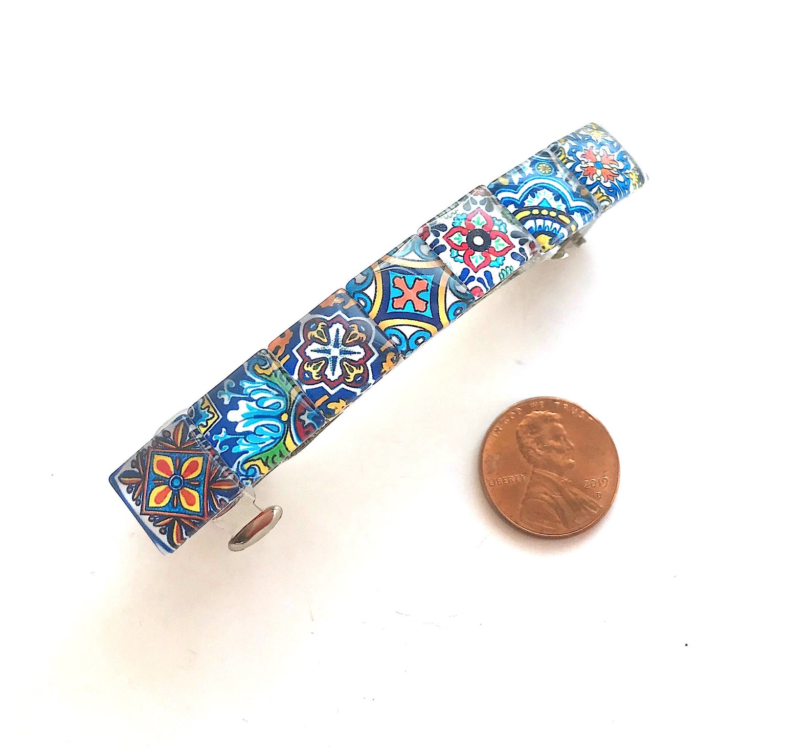 Glass Hair Barrette with Spanish Tile Designs Mixed Colors Etsy