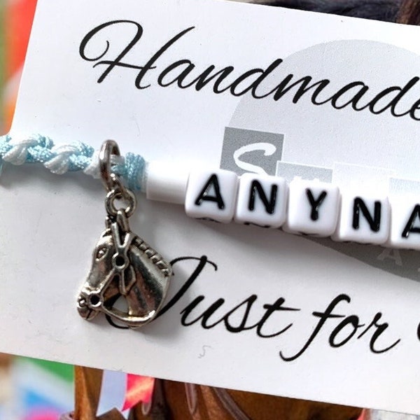 Personalised Friendship Bracelet with Horse Head Charm, Custom Name Bracelet Horse Rider Gift Ideas, Horse Riding Party Favours and Gifts