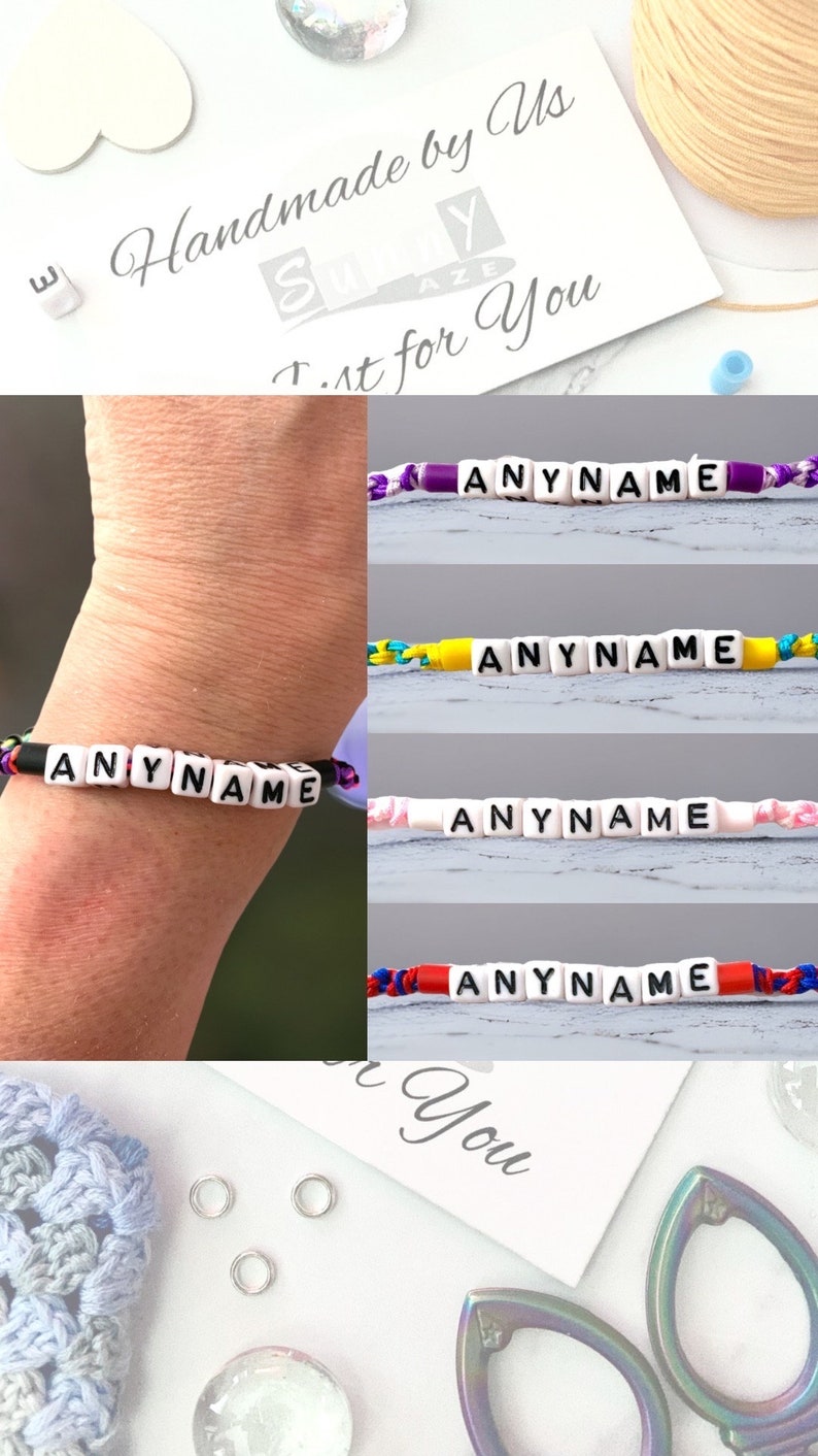 Personalised Friendship Bracelet, Custom Name Jewellery, Gift Ideas for Friends, Party Favours and Gifts for Kids, Knot Bracelets with Beads image 1