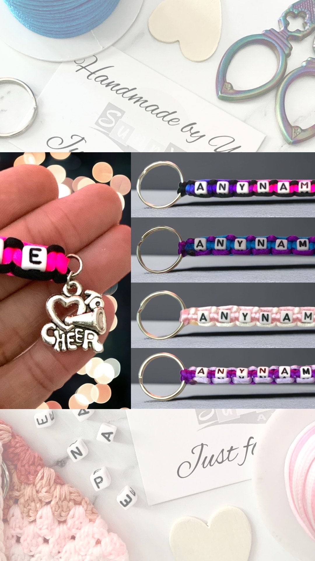 Personalised Key Ring With Cheer Charm, Custom Name Bag Tag Gift Ideas ...