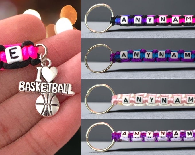 Personalised Key Ring with Basketball Charm, Custom Name Bag Tag Gift Idea for Basketball Players, Sports Team or Coach Gifts