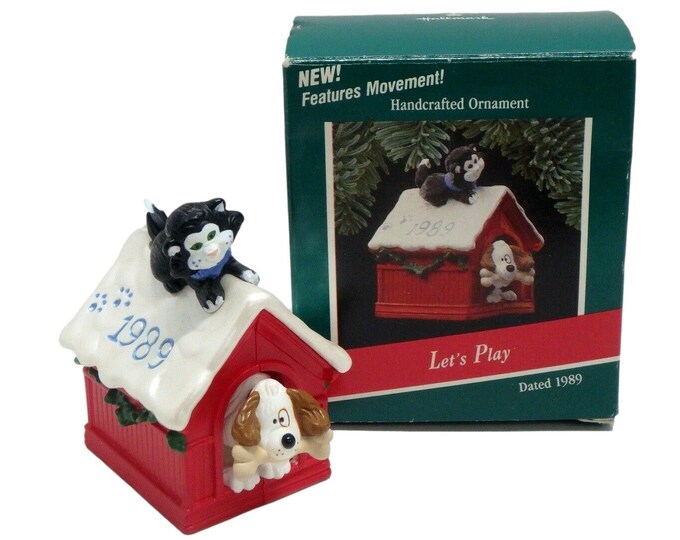 Bobble Cat and Dog Let's Play 1989 Hallmark Keepsake Ornament QX4882