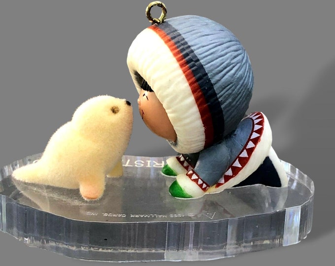 1983 Hallmark Ornament "Frosty Friends" Eskimo with Seal 4th in Series QX4007