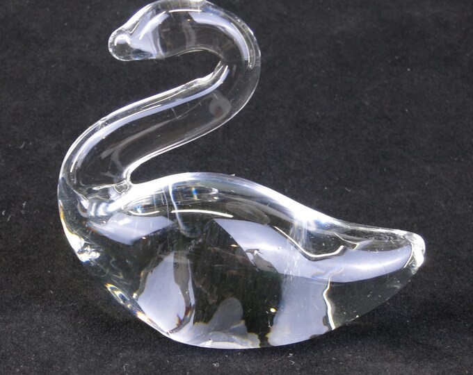 Blown Glass Clear Swan Glass Paperweight Vintage Swan Art Glass Pressed