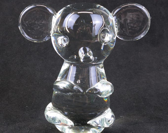 Blown Glass Clear Mouse Glass Paperweight Vintage Glass Animal