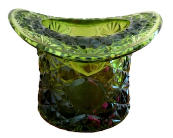 Vintage Daisy & Button Large Top Hat Green Candy Dish 3.25" x 4.5"