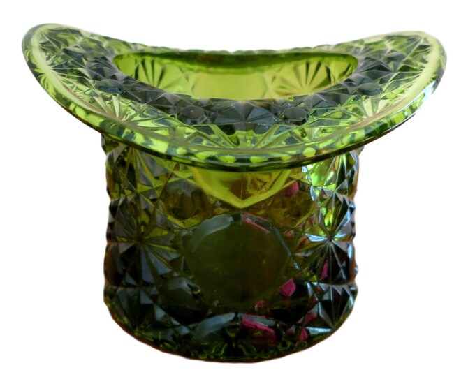 Vintage Daisy & Button Large Top Hat Green Candy Dish 3.25" x 4.5"