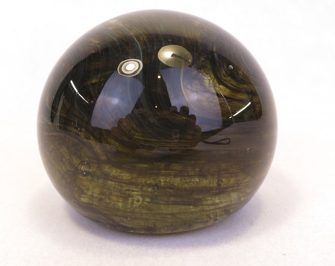 Vintage Art Glass Paperweight Smokey Brown Swirls by Big Pine Key Glass Works