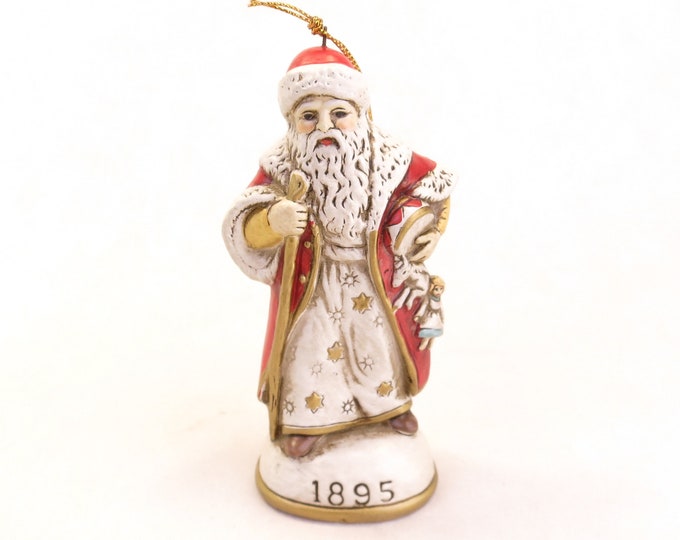 Vintage Santa Claus 1895 Hand Painted Ceramic Ornament 4.5" Retro Christmas Decor