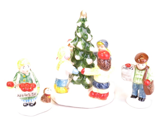 Set of 3 Villagers Christmas Snow Village Collection Children Singing