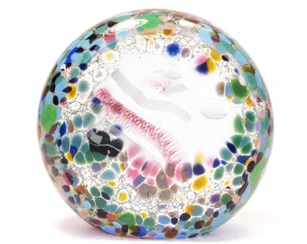 Stunning Vintage Hand Blown Glass Multi Color Paperweight with Bevelled Front