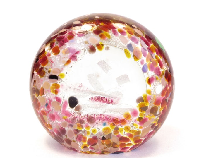 Stunning Vintage Hand Blown Glass Multi Color Paperweight with Beveled Front