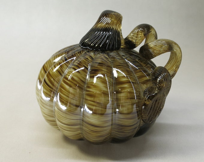 Vintage Murano Blown Glass Gold Black Amber Pumpkin - Fall Decor