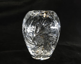 Stunning 4.5" Cut Crystal Vase with Star Pattern Vintage Decor