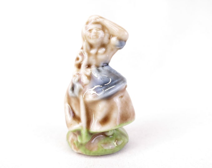 Vintage Wade Whimsies Miniature Ceramic Glazed Little Bo Peep, Nursery Rhymes Series Figurine - Kitsch