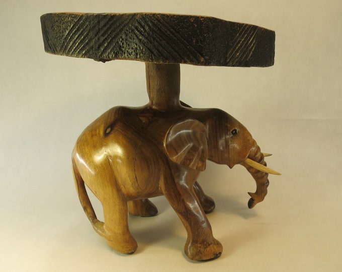 Bali Hand Carved Elephant Drink Table or Stool Solid Wood 1920's