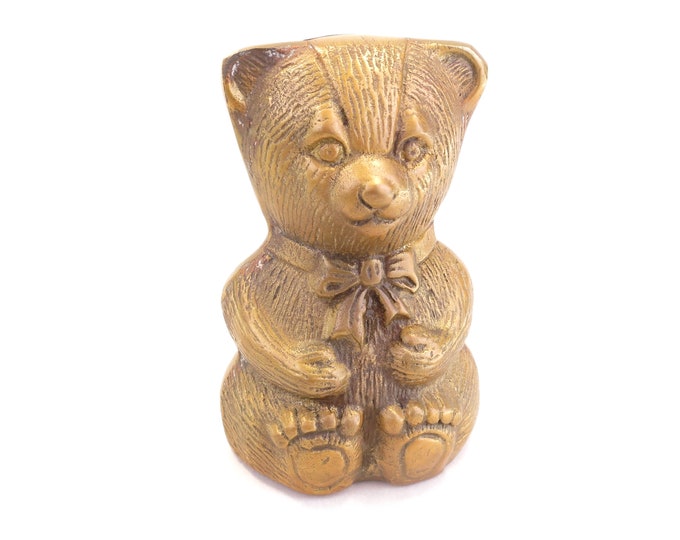 Vintage Heavy Brass Teddy Bear Cholds Bank 5.25"