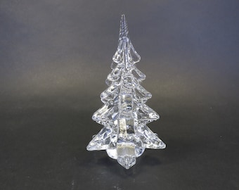 Vintage Silvestri Christmas Tree Crystal Clear Art Glass Christmas Pine Tree 6" Twisted Top