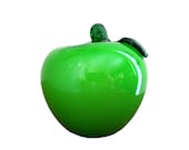 Vintage Murano Blown Glass Bright Green Apple with Green Stem Paperweight