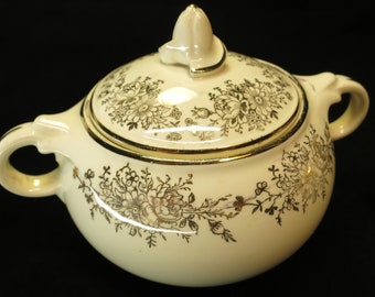 Taylor Smith Taylor Vintage Pattern Gold Floral 1943 Pattern Sugar Bowl with Lid