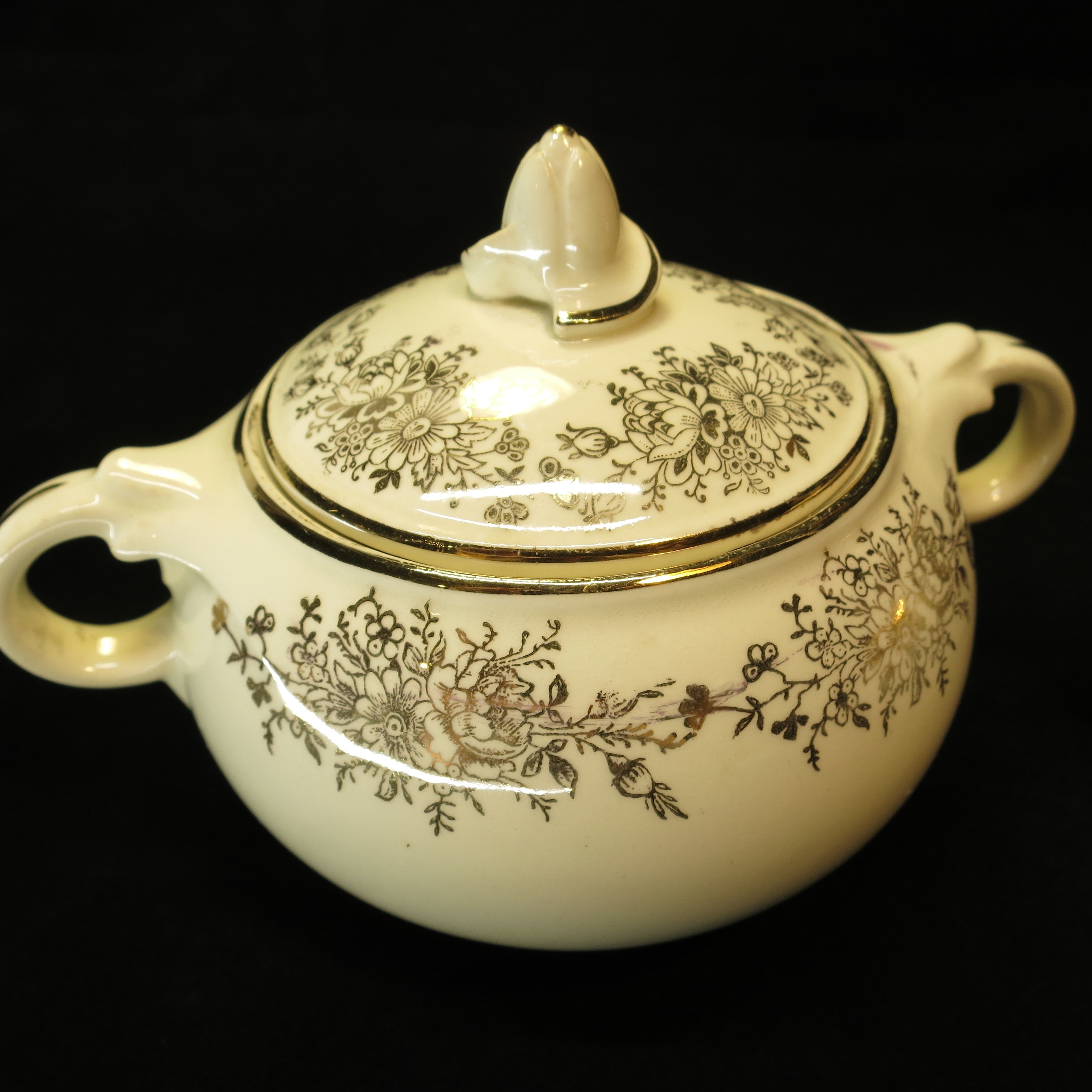 Taylor Smith Taylor Vintage Pattern Gold Floral 1943 Pattern Sugar Bowl