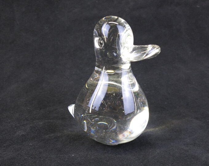 Vintage Murano Blown Glass Clear Duck Paperweight Italian Glass Animal