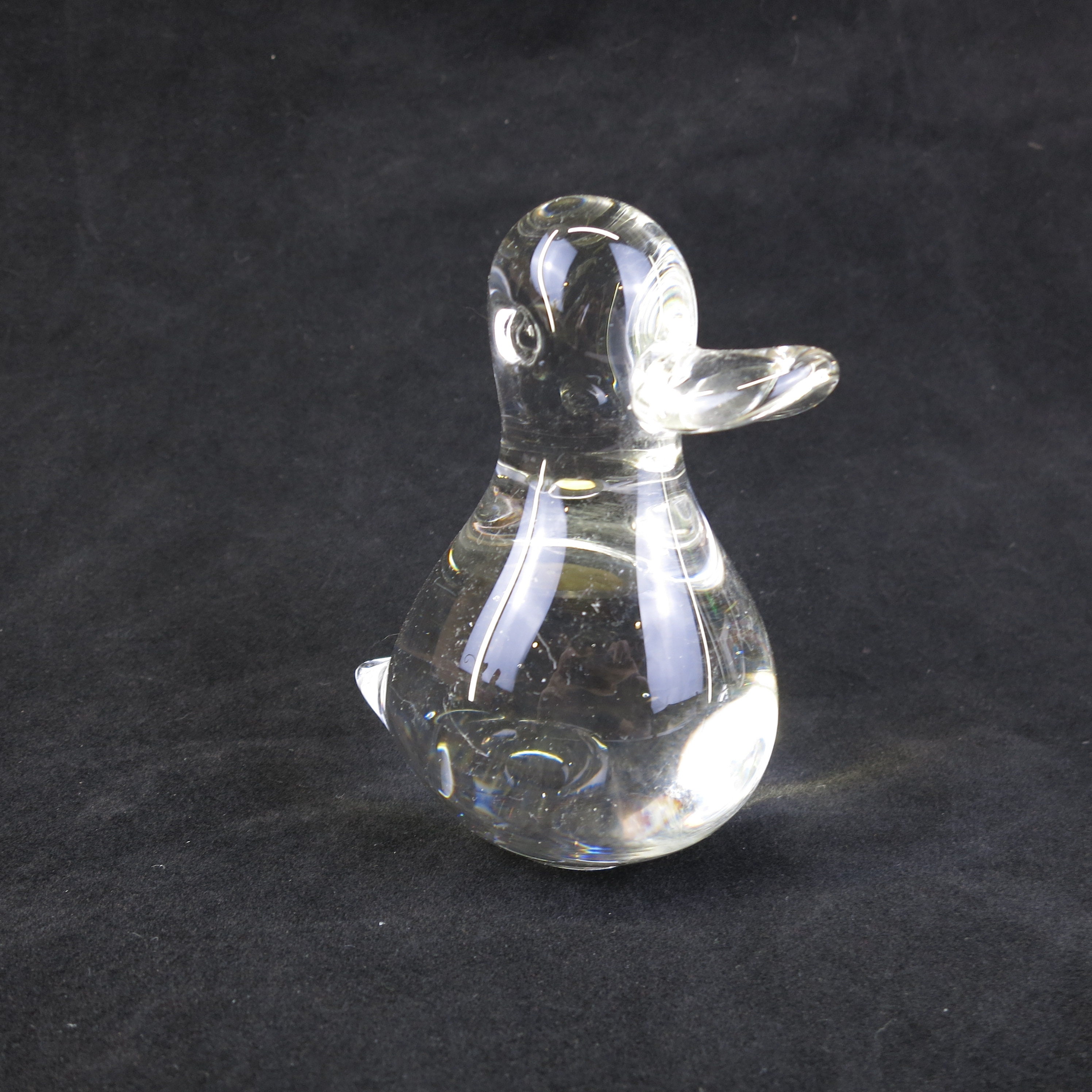 Vintage Murano Blown Glass Clear Duck Paperweight Italian Glass Animal