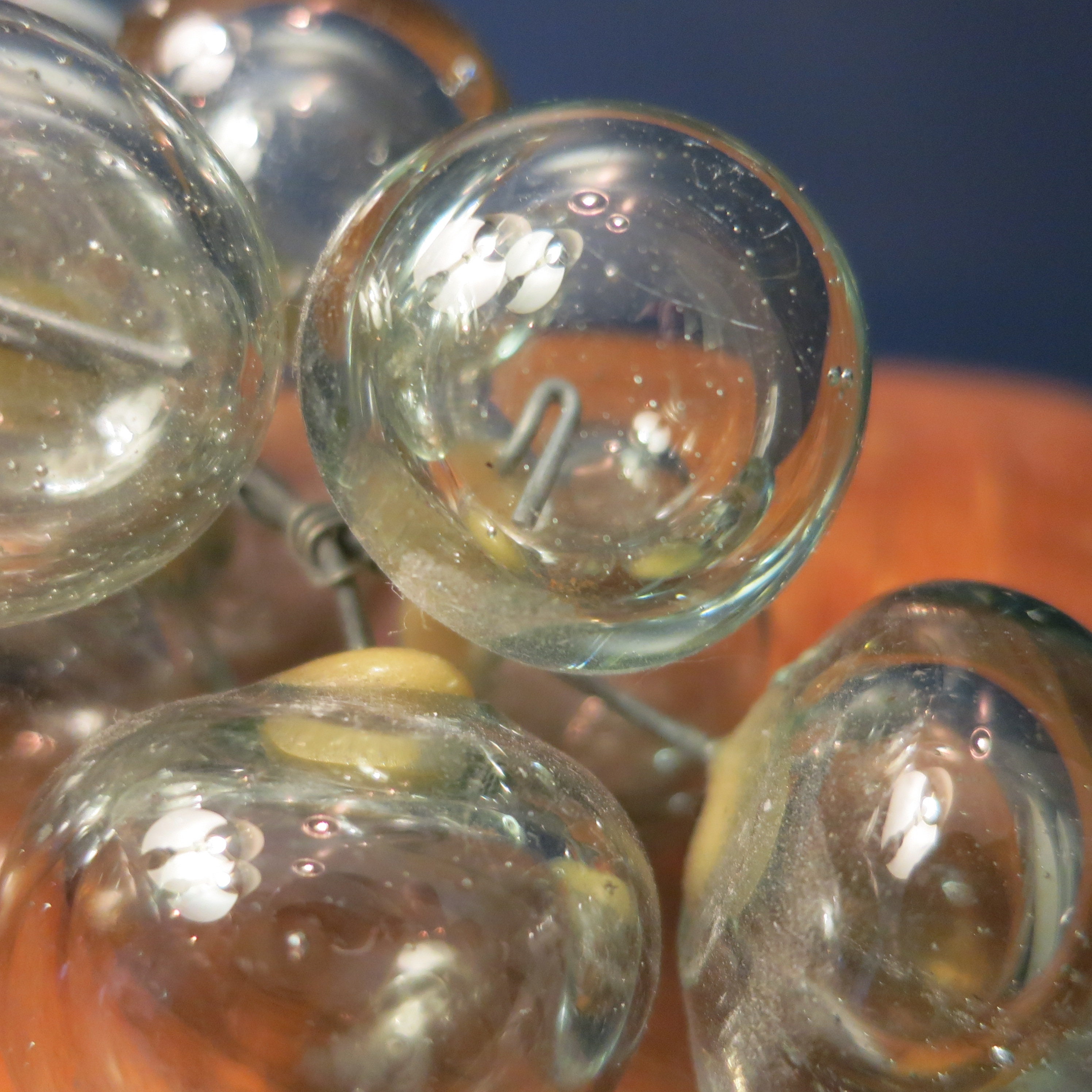 Vintage Clear Glass Grapes Bunch with Metal Leaf Accents Blown Glass